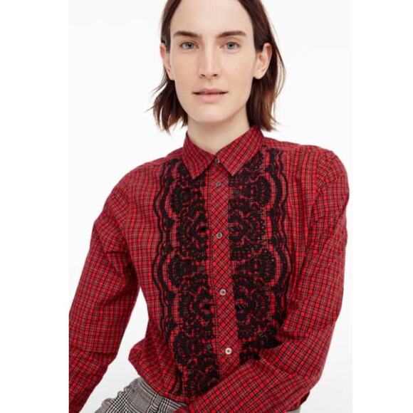 J. Crew Red Embellished Plaid Boy Shirt - Picture 9 of 10